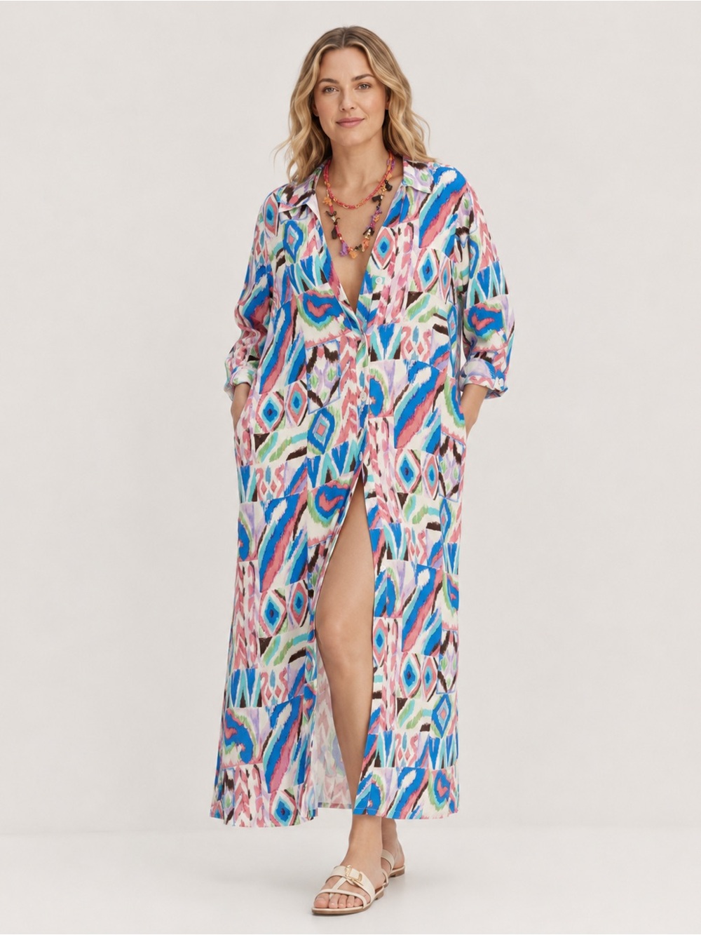 NWT Zara Geometric Print Midi Shirt Dress XXL Abstract Viscose 8027/489
